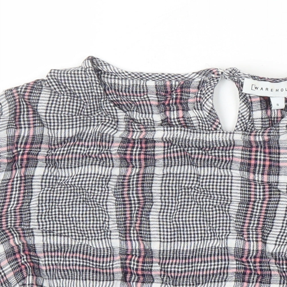 Warehouse Womens Multicoloured Check Viscose Ringer Blouse Size 8 Round Neck