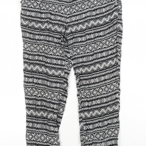 H&M Womens Multicoloured Geometric Viscose Trousers Size 10 L23 in Regular - Elasticated Waist