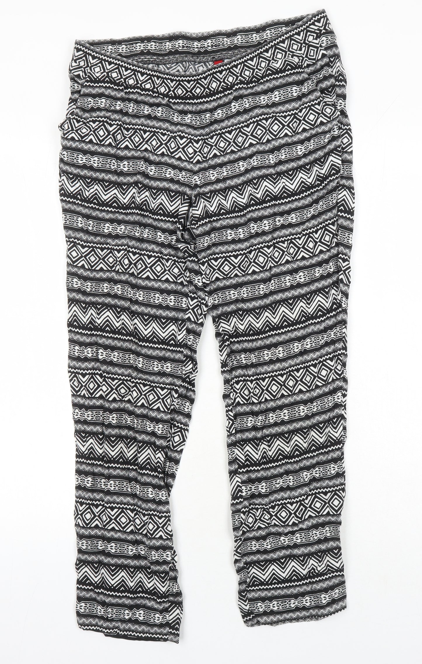 H&M Womens Multicoloured Geometric Viscose Trousers Size 10 L23 in Regular - Elasticated Waist