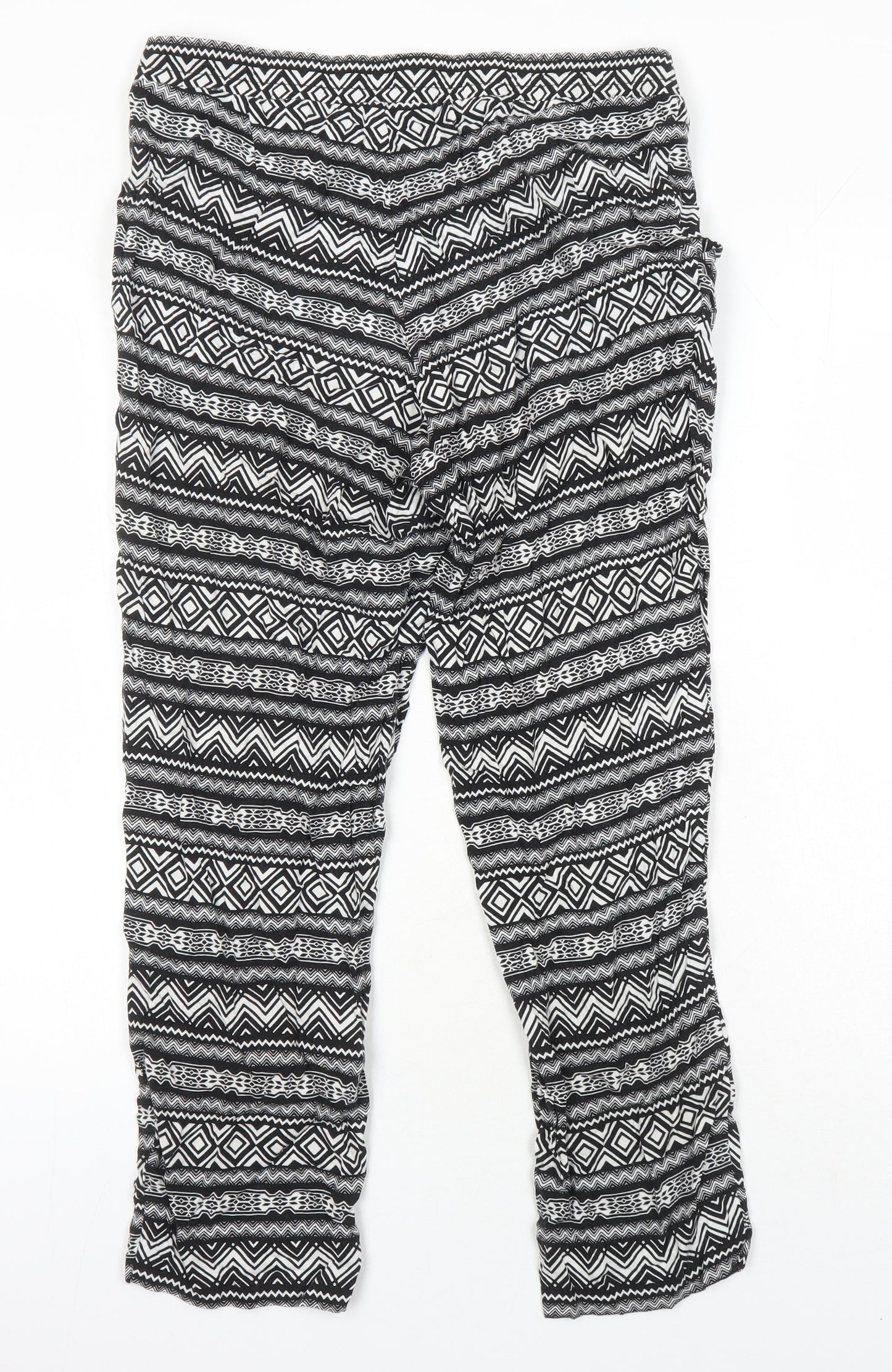 H&M Womens Multicoloured Geometric Viscose Trousers Size 10 L23 in Regular - Elasticated Waist