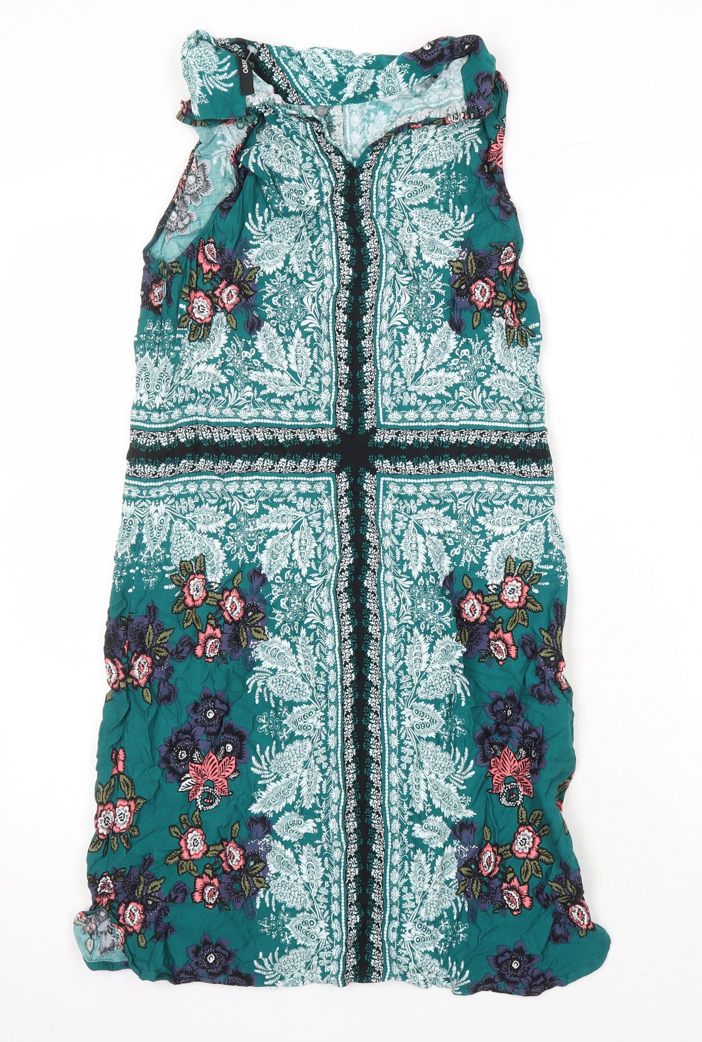 H&M Womens Multicoloured Geometric Viscose Shift Size 12 Collared Zip