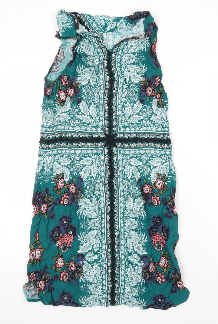 H&M Womens Multicoloured Geometric Viscose Shift Size 12 Collared Zip