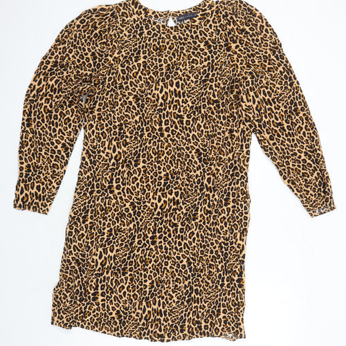 M&S Womens Multicoloured Animal Print Viscose Shift Size 16 Round Neck
