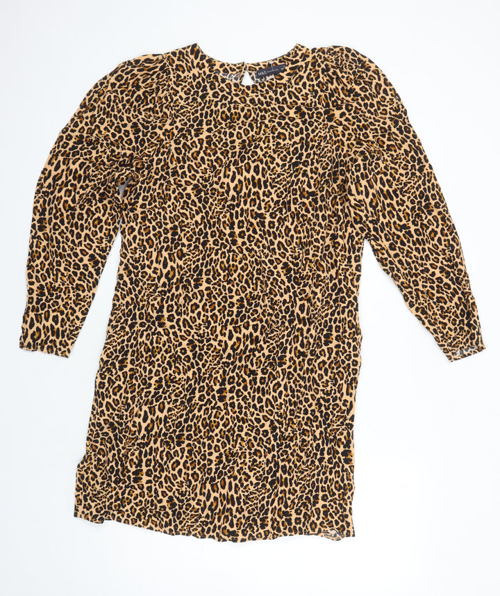 M&S Womens Multicoloured Animal Print Viscose Shift Size 16 Round Neck