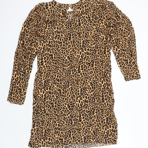 M&S Womens Multicoloured Animal Print Viscose Shift Size 16 Round Neck