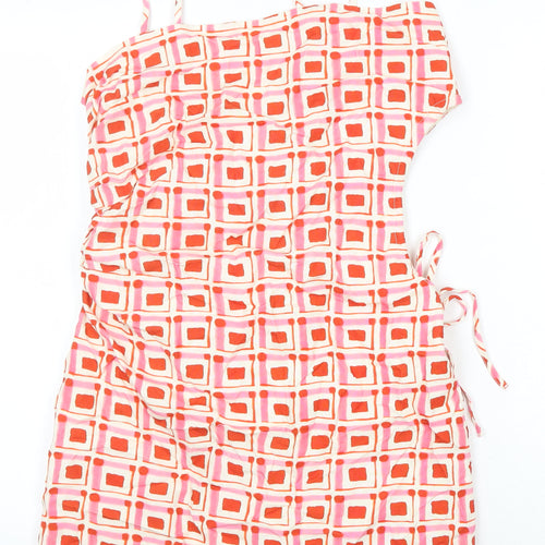 Zara Womens Multicoloured Geometric 100% Cotton Pencil Dress Size L Square Neck