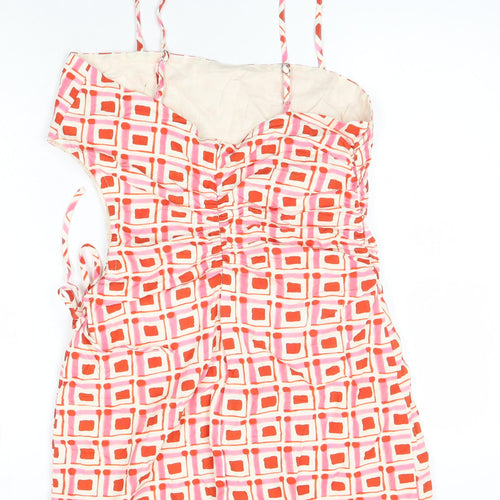 Zara Womens Multicoloured Geometric 100% Cotton Pencil Dress Size L Square Neck