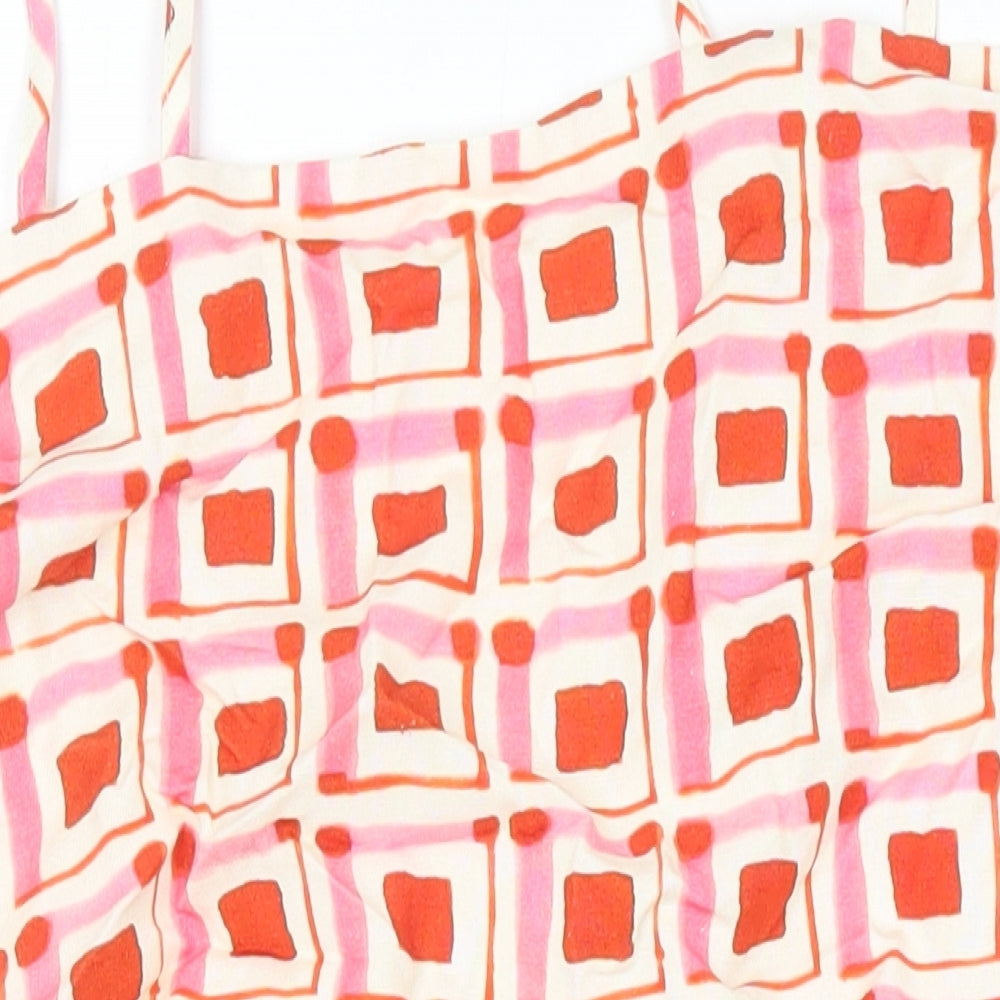 Zara Womens Multicoloured Geometric 100% Cotton Pencil Dress Size L Square Neck