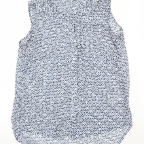 H&M Womens Blue Geometric Polyester Tunic Blouse Size 8 Collared