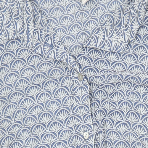 H&M Womens Blue Geometric Polyester Tunic Blouse Size 8 Collared