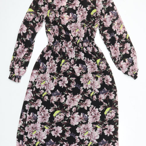 H&M Womens Multicoloured Floral Polyester A-Line Size 6 Round Neck