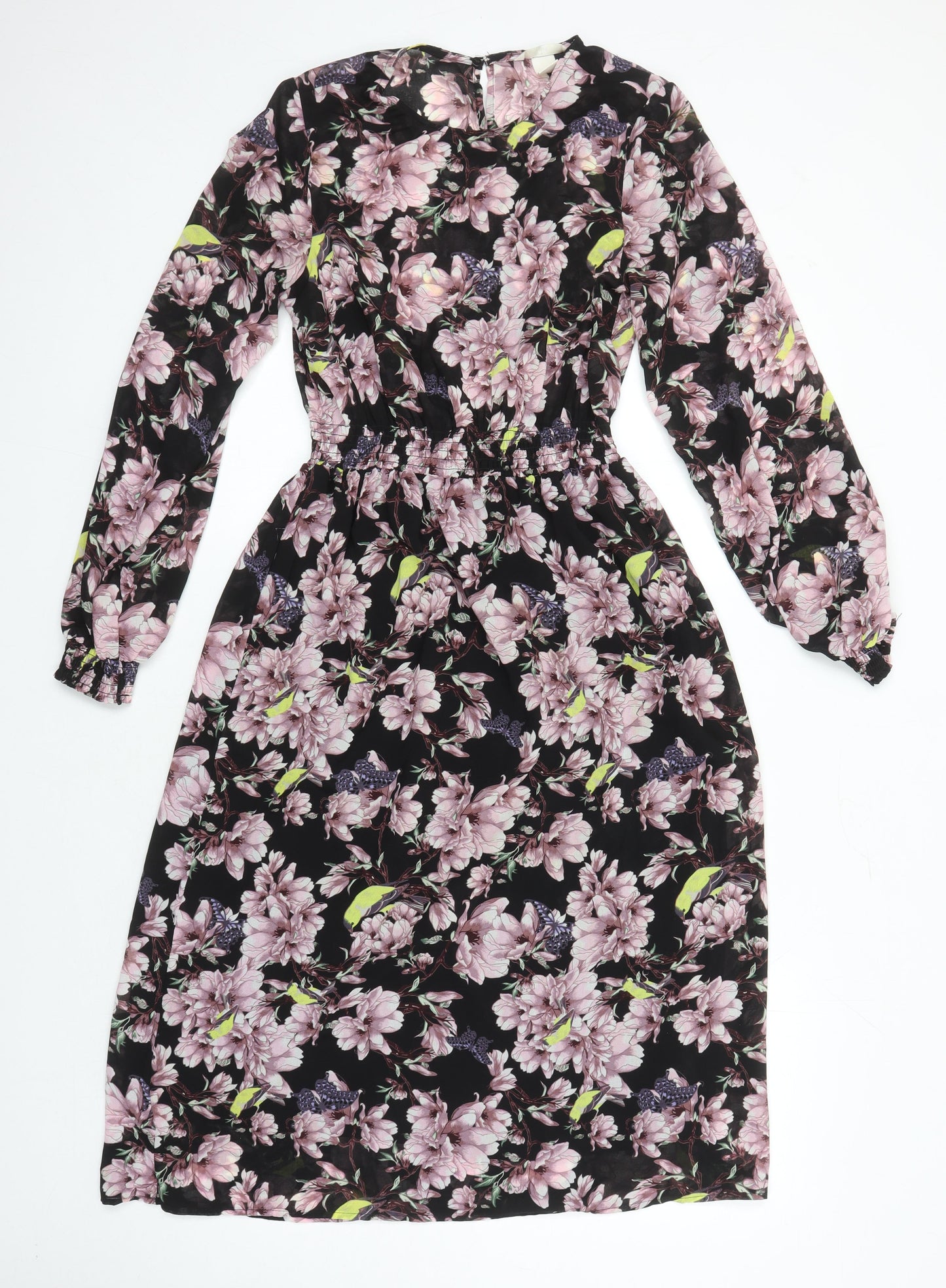 H&M Womens Multicoloured Floral Polyester A-Line Size 6 Round Neck