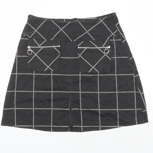 Dorothy Perkins Womens Grey Check Polyester A-Line Skirt Size 10