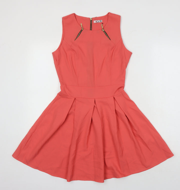 WalG Womens Orange Polyester A-Line Size S Round Neck