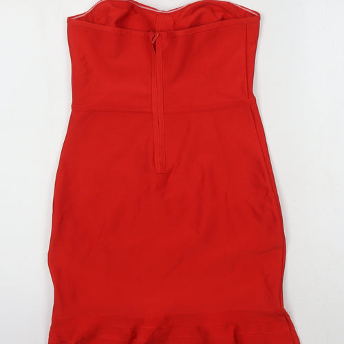PRETTYLITTLETHING Womens Red Polyester Pencil Dress Size 12 Off the Shoulder