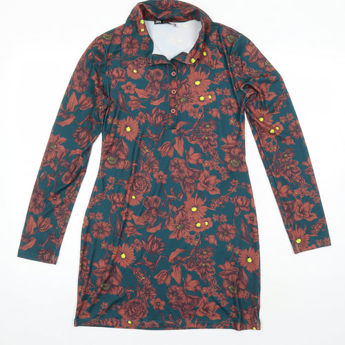 Zara Womens Multicoloured Geometric Polyester Tunic Blouse Size S Collared