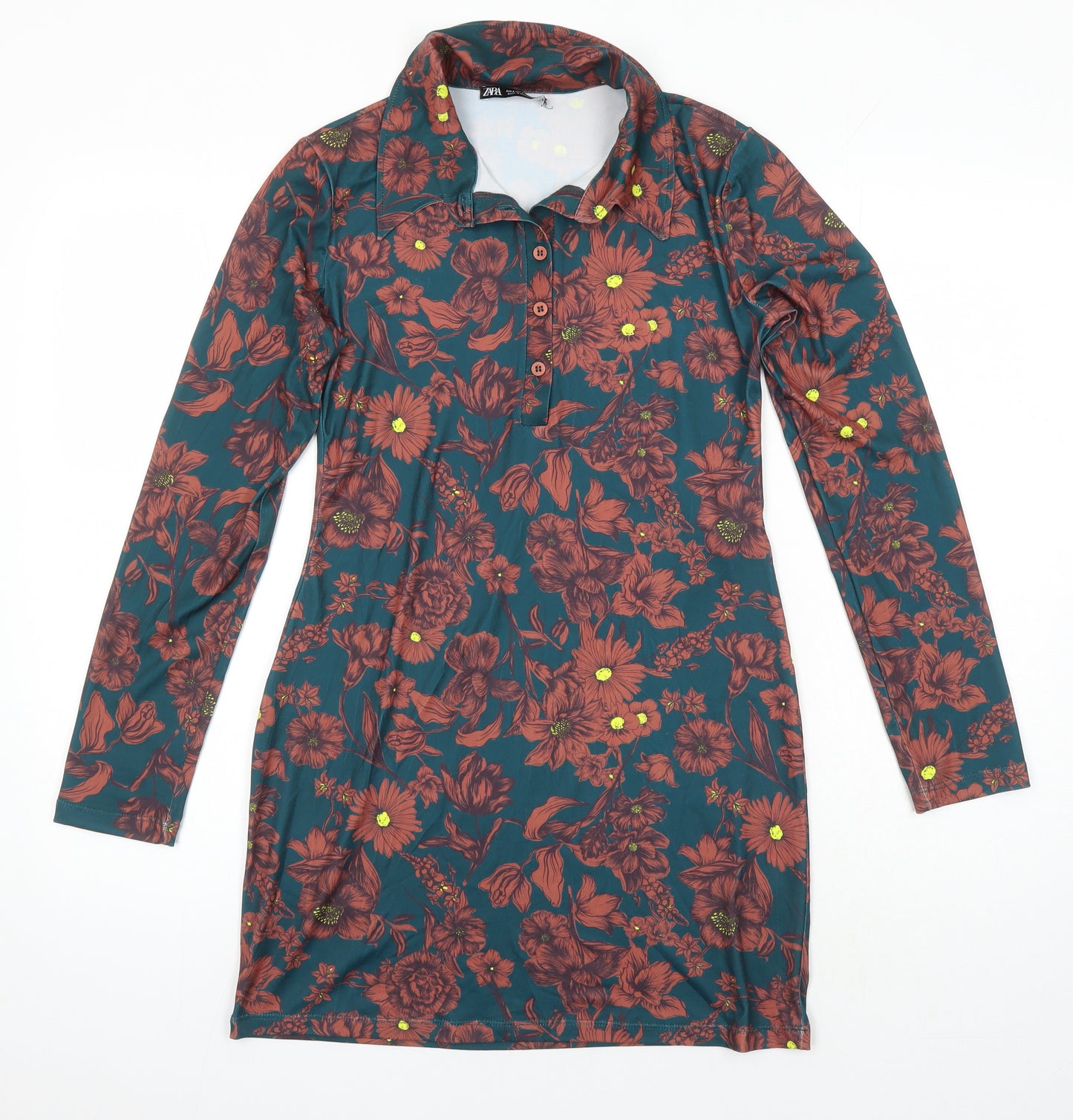 Zara Womens Multicoloured Geometric Polyester Tunic Blouse Size S Collared