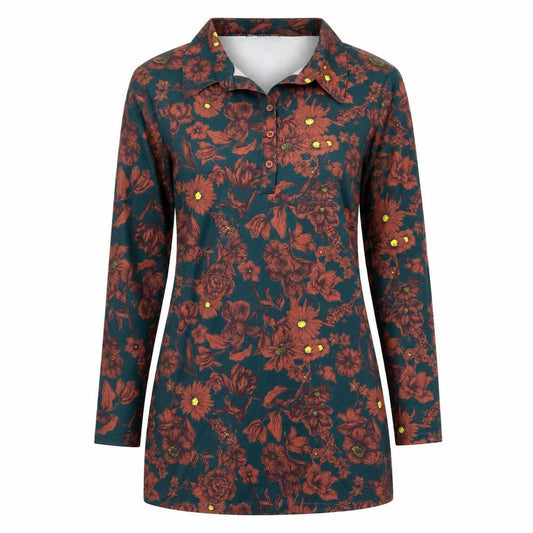 Front view of Zara women’s multicoloured geometric polyester tunic blouse, size S, collared