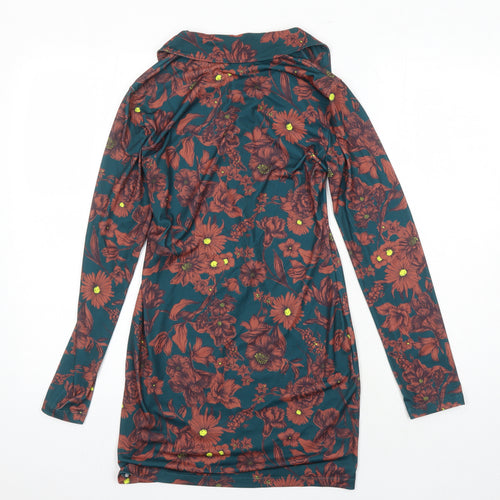 Zara Womens Multicoloured Geometric Polyester Tunic Blouse Size S Collared
