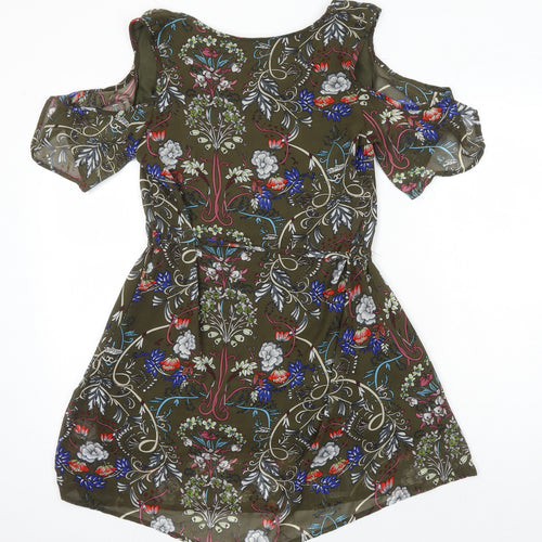Select Womens Multicoloured Floral Polyester A-Line Size 12 Square Neck - Cold Shoulder