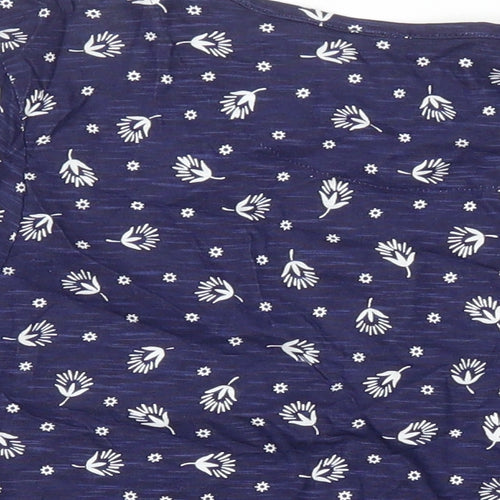 M&S Womens Blue Geometric 100% Cotton Tunic Blouse Size 8 Boat Neck