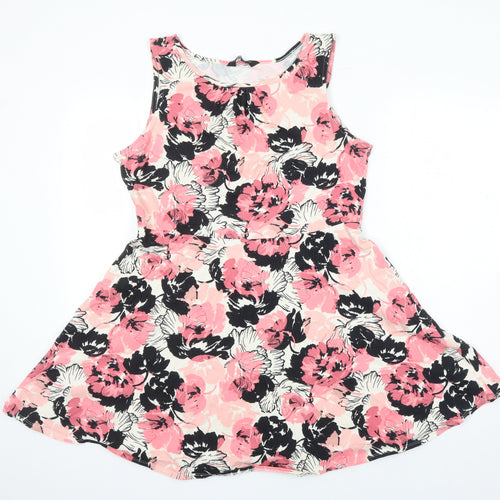 Dorothy Perkins Womens Multicoloured Floral Cotton Fit & Flare Size 18 Boat Neck