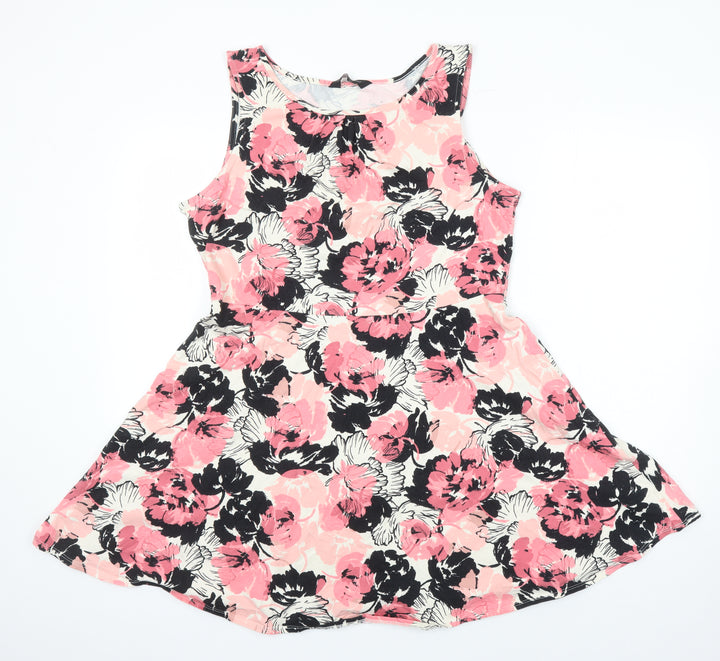 Dorothy Perkins Womens Multicoloured Floral Cotton Fit & Flare Size 18 Boat Neck