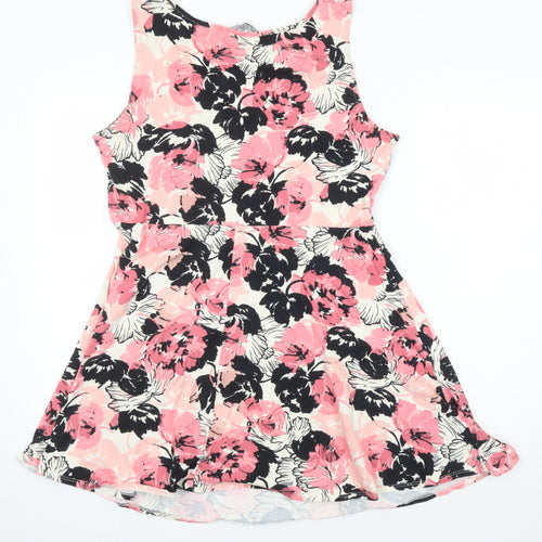 Dorothy Perkins Womens Multicoloured Floral Cotton Fit & Flare Size 18 Boat Neck