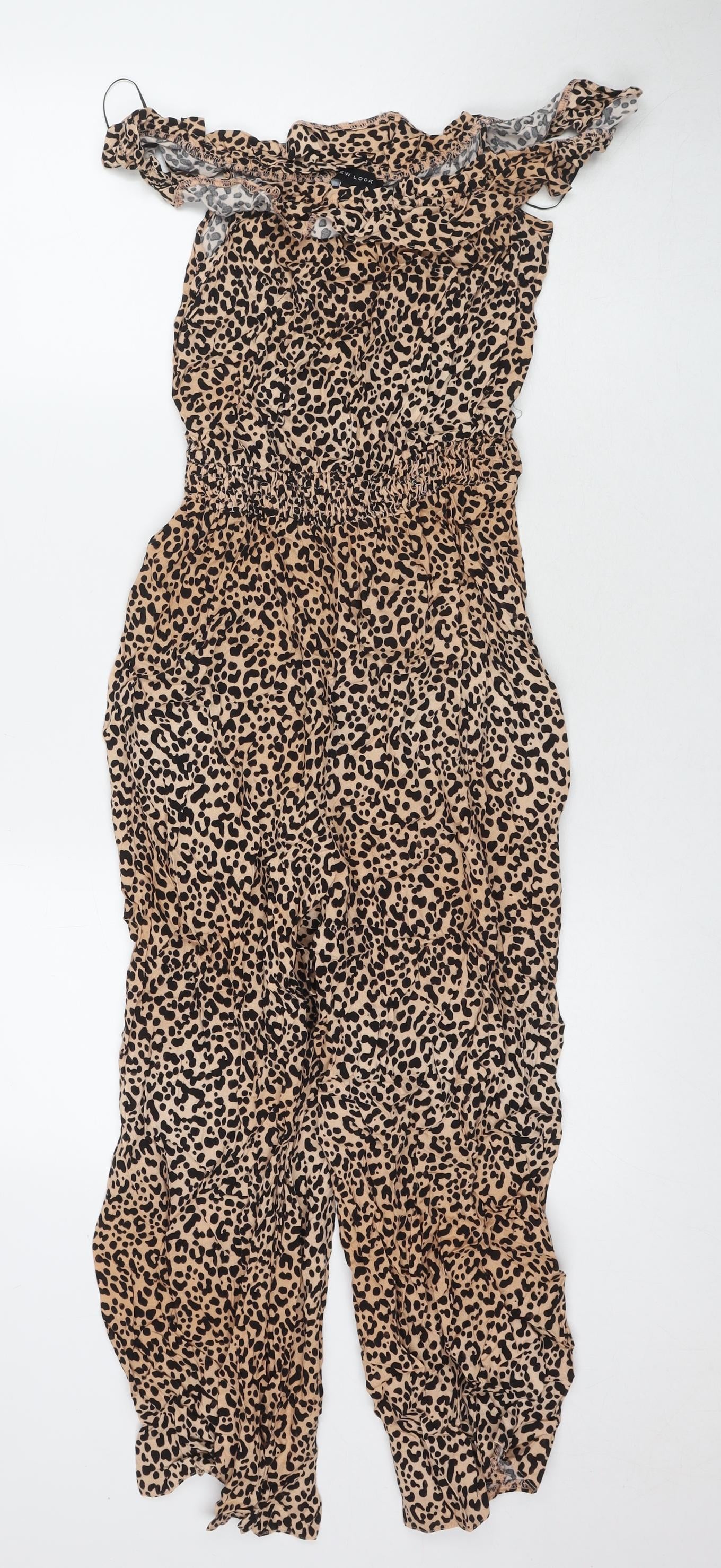 New Look Womens Beige Animal Print Viscose Jumpsuit One-Piece Size 6 L22 in Pullover