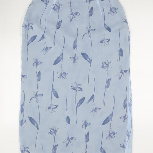 Classics Womens Blue Floral Polyester A-Line Skirt Size 16 Zip