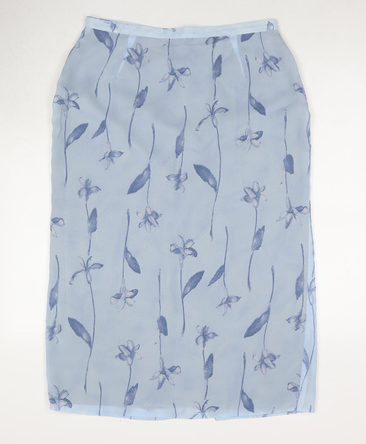 Classics Womens Blue Floral Polyester A-Line Skirt Size 16 Zip