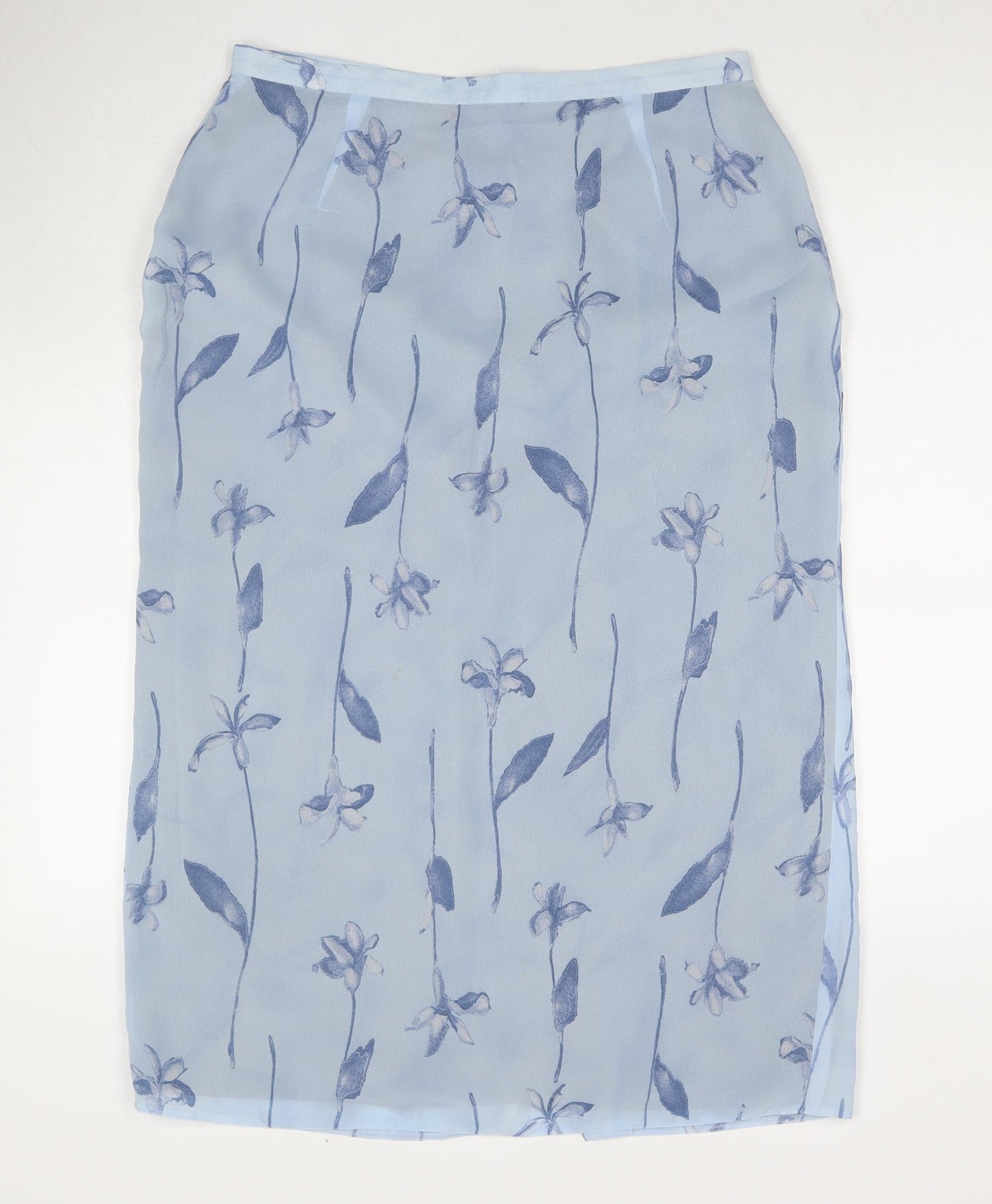 Classics Womens Blue Floral Polyester A-Line Skirt Size 16 Zip