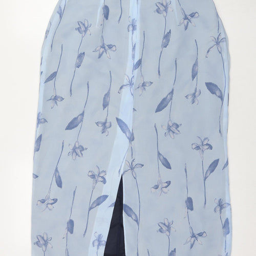 Classics Womens Blue Floral Polyester A-Line Skirt Size 16 Zip