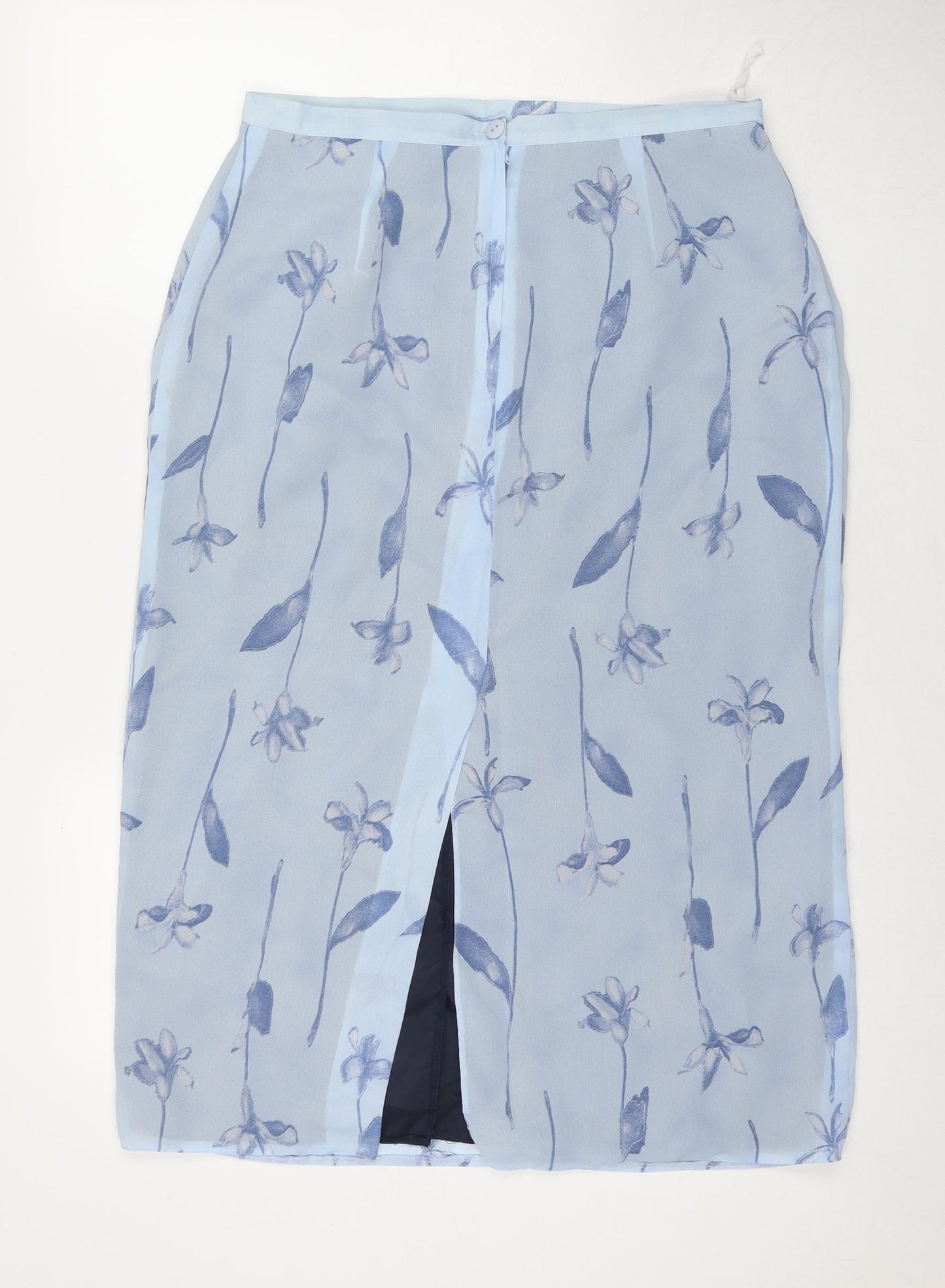Classics Womens Blue Floral Polyester A-Line Skirt Size 16 Zip