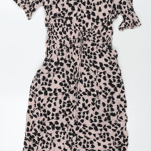 Marks and Spencer Womens Beige Animal Print Viscose A-Line Size 8 V-Neck Pullover - Leopard Print