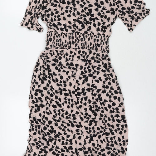 Marks and Spencer Womens Beige Animal Print Viscose A-Line Size 8 V-Neck Pullover - Leopard Print
