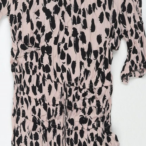 Marks and Spencer Womens Beige Animal Print Viscose A-Line Size 8 V-Neck Pullover - Leopard Print