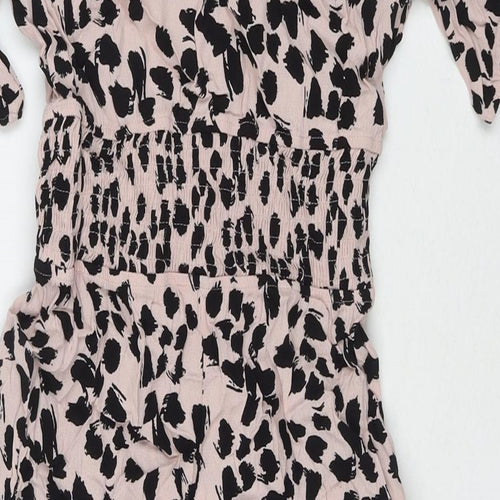 Marks and Spencer Womens Beige Animal Print Viscose A-Line Size 8 V-Neck Pullover - Leopard Print