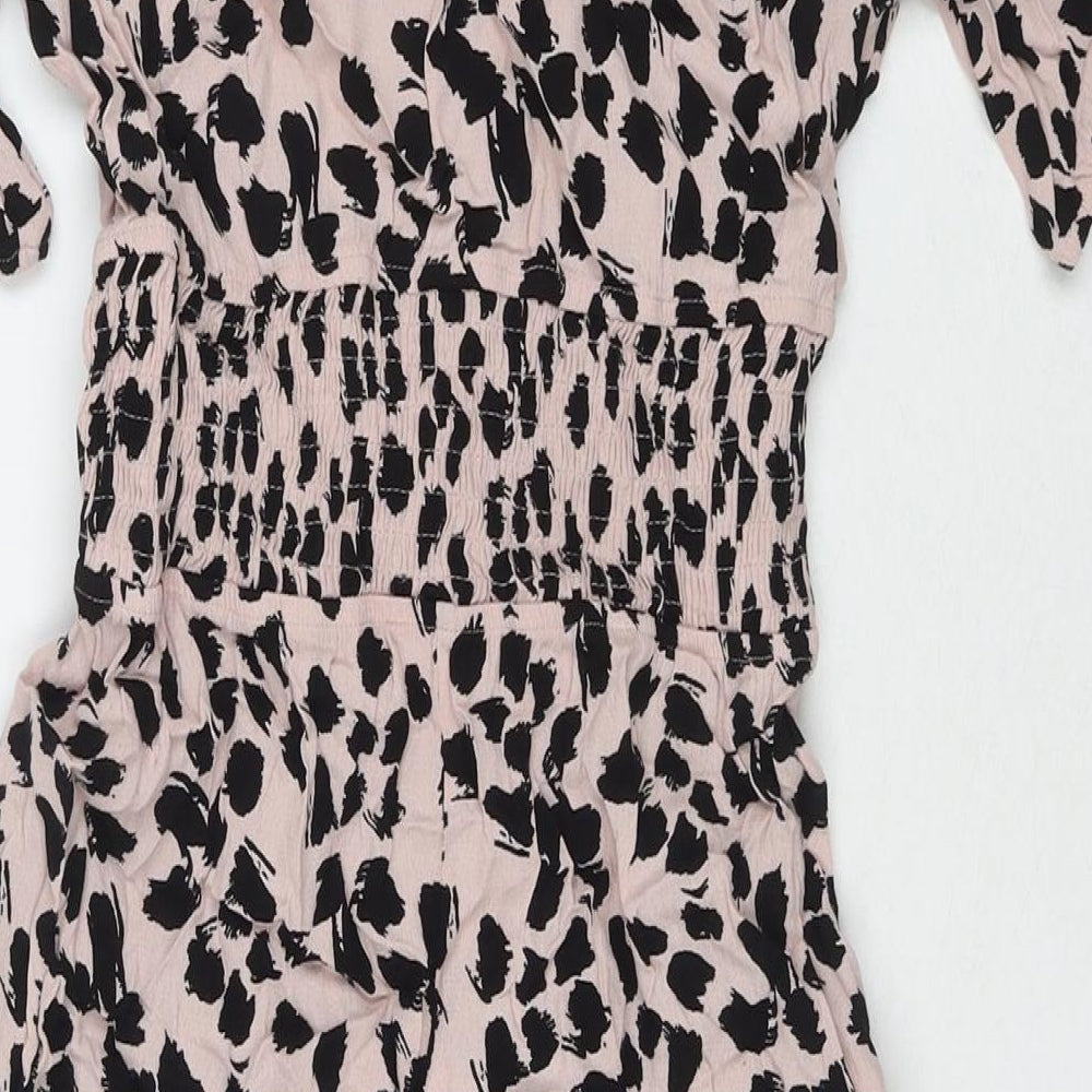 Marks and Spencer Womens Beige Animal Print Viscose A-Line Size 8 V-Neck Pullover - Leopard Print