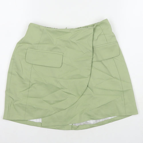 Bershka Womens Green Polyester A-Line Skirt Size M Zip