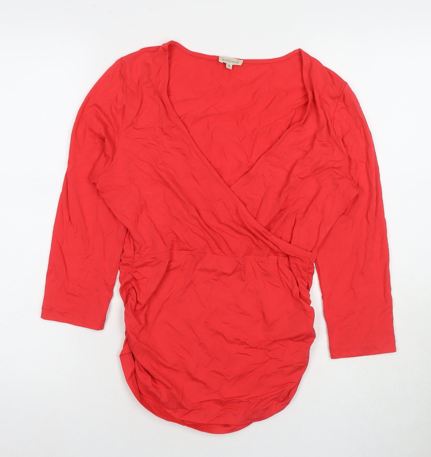 Kettlewell Womens Red Viscose Basic T-Shirt Size M V-Neck