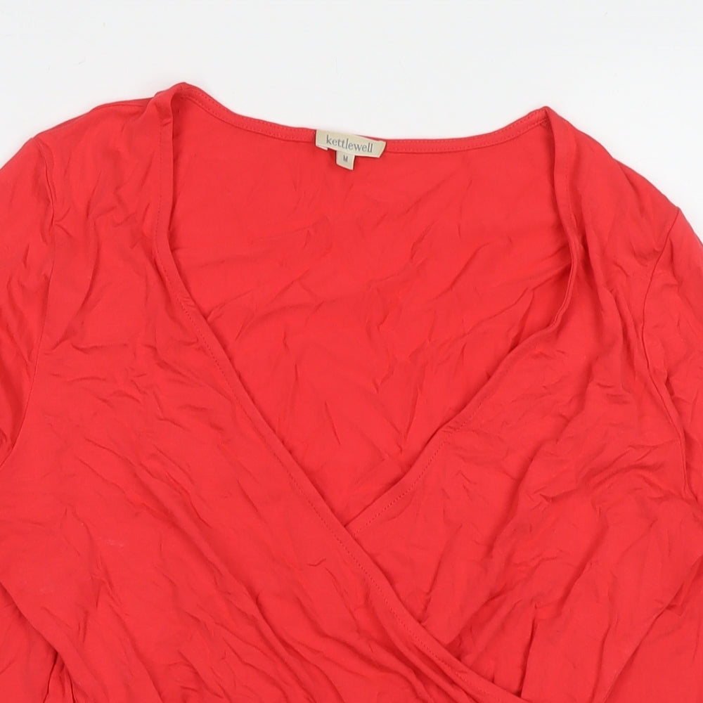 Kettlewell Womens Red Viscose Basic T-Shirt Size M V-Neck