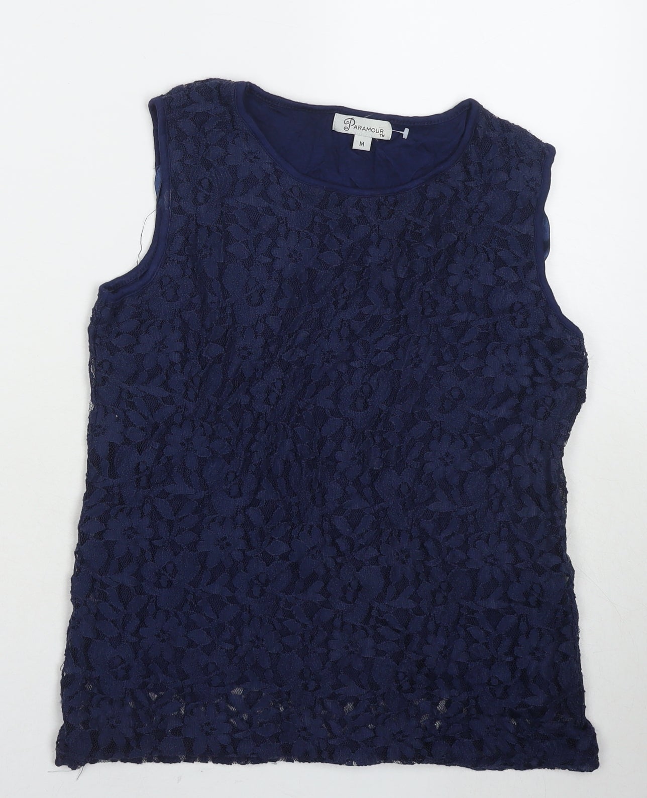 Paramour Womens Blue Polyester Basic Tank Size M Round Neck