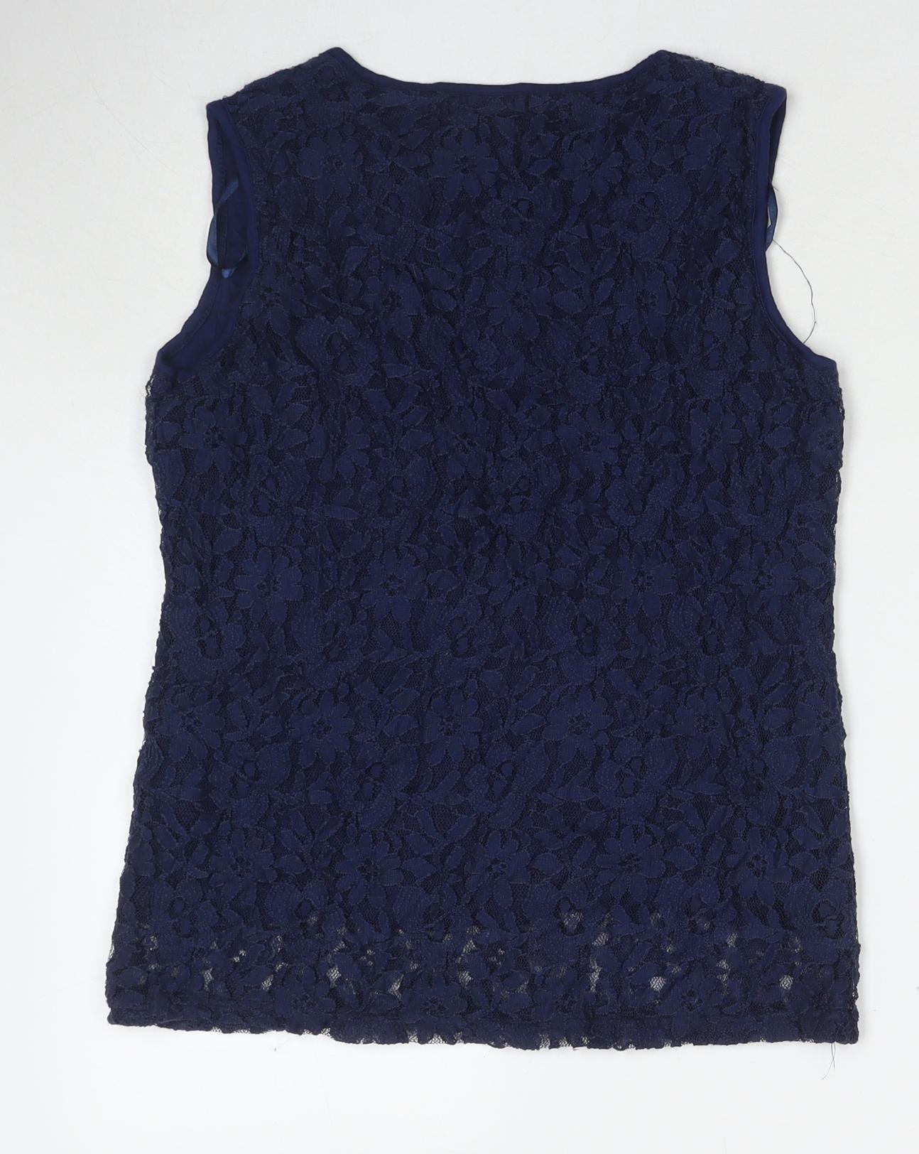 Paramour Womens Blue Polyester Basic Tank Size M Round Neck