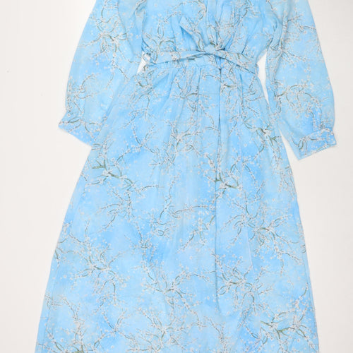 Kurt Muller Womens Blue Floral Polyester Maxi Size S V-Neck Pullover - Size S/M