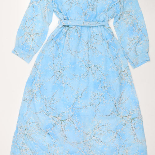 Kurt Muller Womens Blue Floral Polyester Maxi Size S V-Neck Pullover - Size S/M