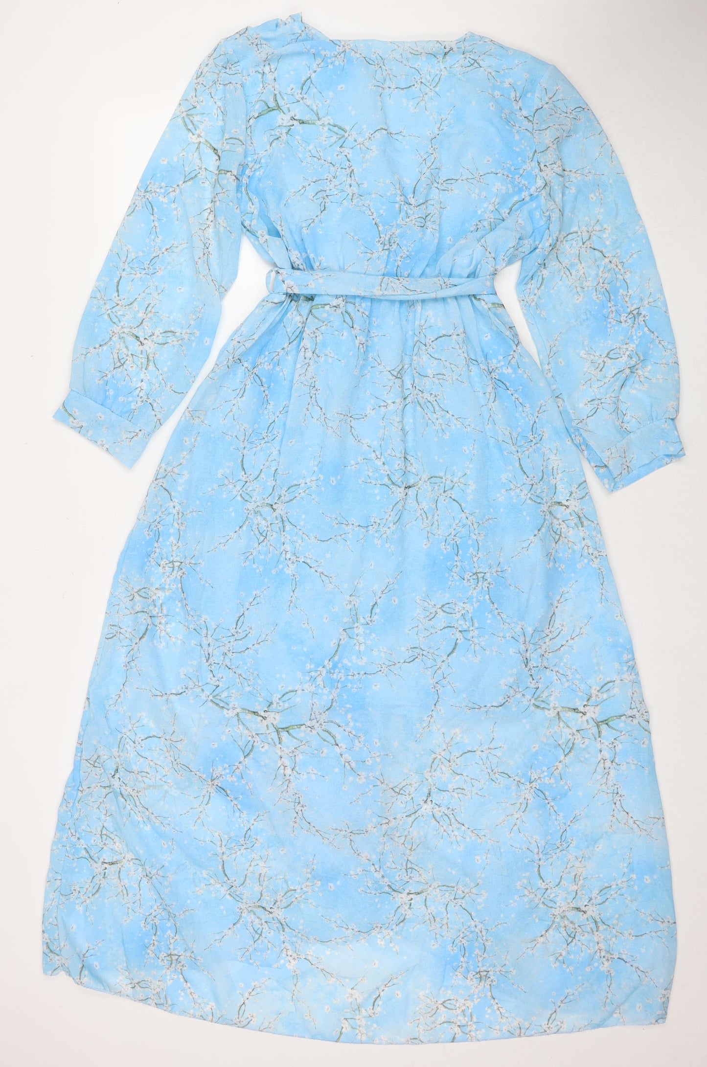 Kurt Muller Womens Blue Floral Polyester Maxi Size S V-Neck Pullover - Size S/M