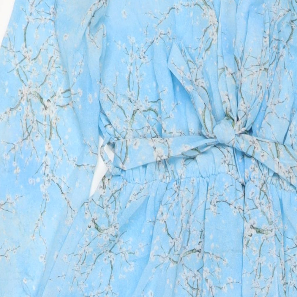 Kurt Muller Womens Blue Floral Polyester Maxi Size S V-Neck Pullover - Size S/M