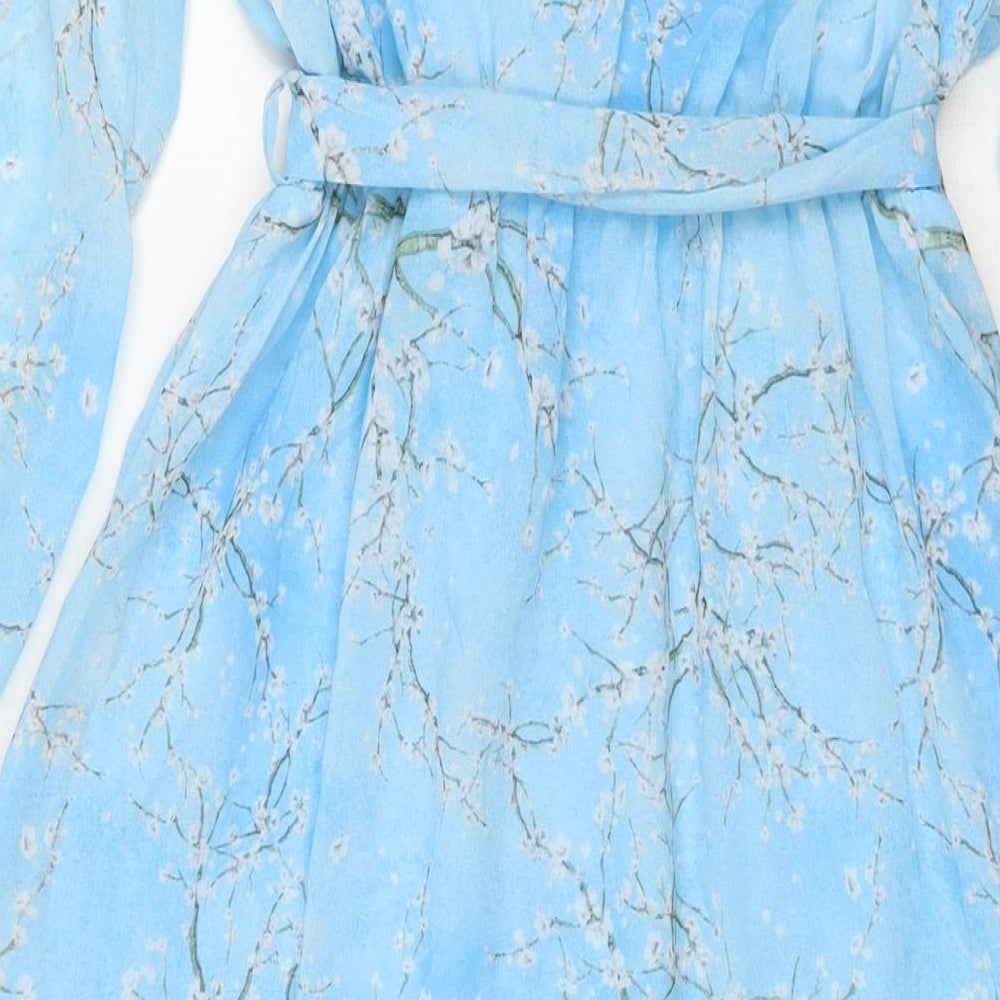 Kurt Muller Womens Blue Floral Polyester Maxi Size S V-Neck Pullover - Size S/M