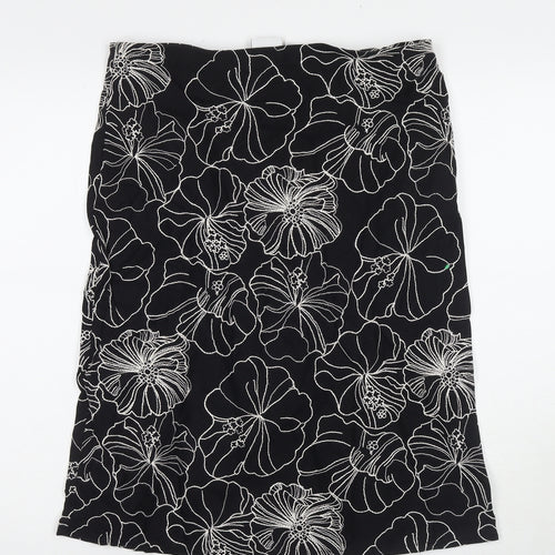 Paulberman Womens Black Floral Viscose A-Line Skirt Size 10 Zip